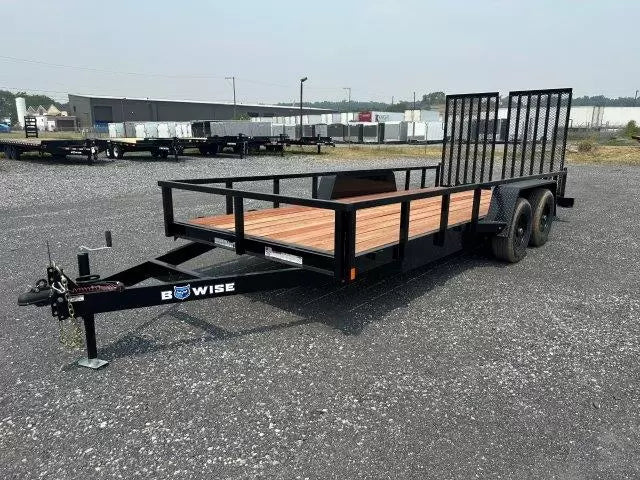 BWise 7 x 18 Equipment Trailer – Split Landscape Ramp